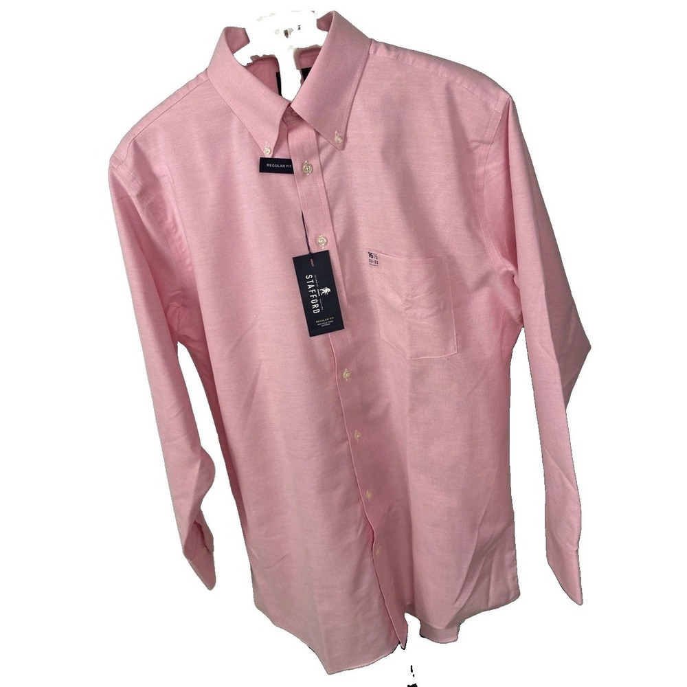 NWT Stafford Wrinkle Free Oxford Shirt Men's Sz 16 1/2 Regular Long Sleeves Pink